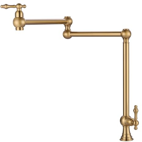 HMJGDZG Deck Mount Over Stove, Solid Brass Pot Filler Kitchen Folding Faucet with Stretchable Double Joint Swing Arm (Style, Brushed Nickel)