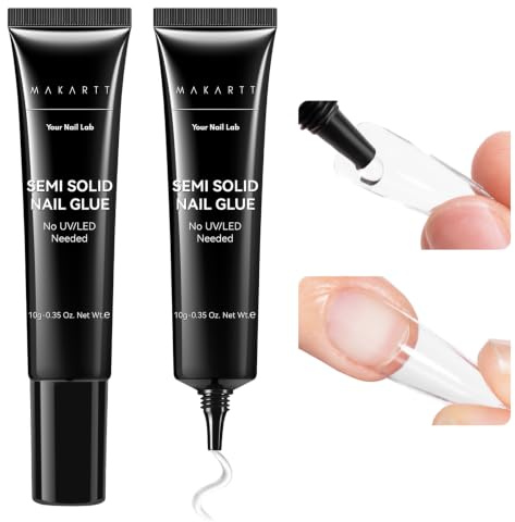 Makartt Semi Solid Nail Glue Extra Strong for Press On Nails Tip, 10ml*2Pcs | 20s Air-Dry Formula Delivers Long-Lasting 28days, Adhesion For Press-On Nails With No UV Lamp, Reduce Lifting And No Mess