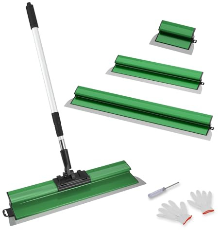 Flächenspachtel Set, Spachtel Werkzeug (250mm, 400mm, 600mm) und 0.97 m bis 1.82 m Teleskopstange mit Adapter, Multifunktionales Glättungsspatel-Kit für große Arbeitsbereich Wand Dekoration (Grün)