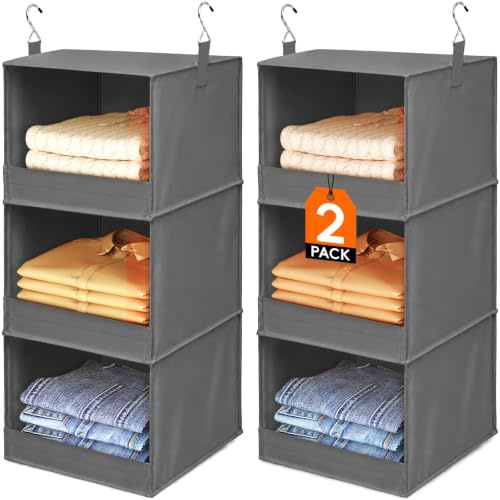 Lifewit 3 fächer Hängeregal, kleiderschrank Organizer hängend, Grau, 2 Stück