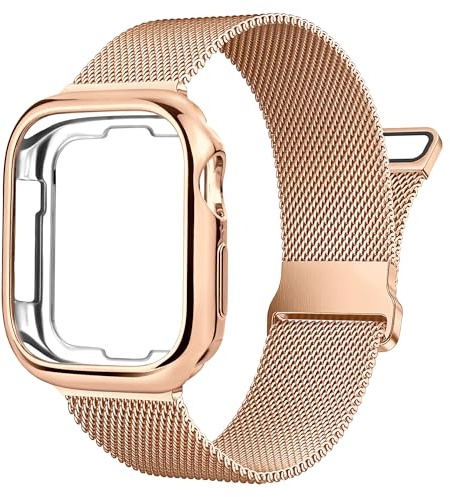 Ocaer Kompatibel mit Apple Watch Armband mit Hülle 40mm 41mm 42mm 44mm 45mm 46mm 38mm, Metall Magnetisch Armband für iWatch SE Series 11 10 9 8 7 6 5 4 3 2 1, Edelstahl Mesh Loop