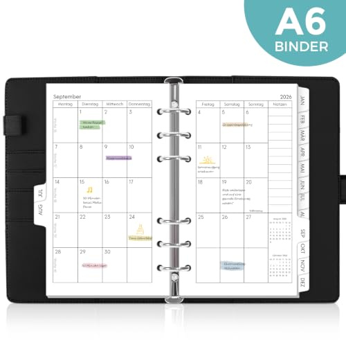 SKYDUE Kalender Ringbuch A6, Ringbuch A6 Nachfüllbar Von Juli 2026 bis Dezember 2027, Terminplaner 2026 2027 Perfekt Für Schüler Und Berufstätige(Schwarz)