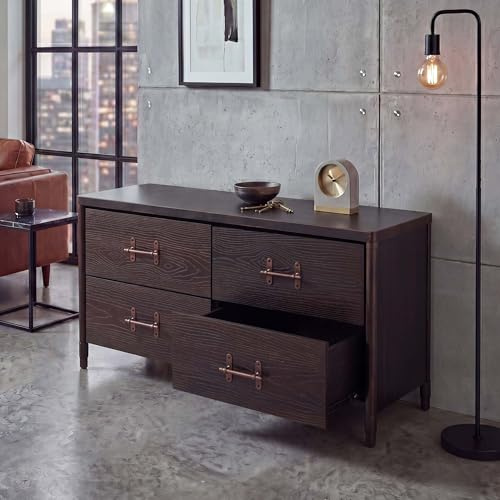 Mendler Kommode HWC-Q66 60x120x40cm - Holz schwarz, Metall kupferfarben | Sideboard, Schrank, Anrichte, Schubladen, Industrial