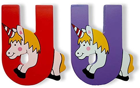 Vinsani Wooden Letters, ABC Alphabet Learning Toys, Self Adhesive, (U) | Preschool Educational Gift Toys for Toddlers, Personalised Colorful Jungle Animals Uppercase Letters Game, 8-10cm
