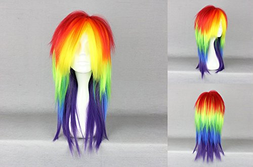 Ladieshair Cosplay Perücke Regenbogen 60cm glatt Lolita