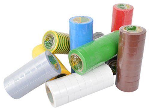 Spitzenspannung Elektrotechnik Isolierband Reparaturband Set in verschiedenen Farben, Länge 10 m, Breite 15mm, 100 Rollen, universell für den Elektrobereich, erfüllt VDE, ÖVE & SEV