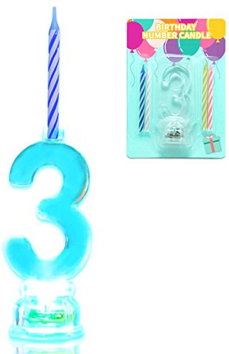 NOVELTY PLACE Multicolor Flashing Number Candle Set, Color Changing LED Birthday Cake Topper with 4 Wax Candles (Number 3)