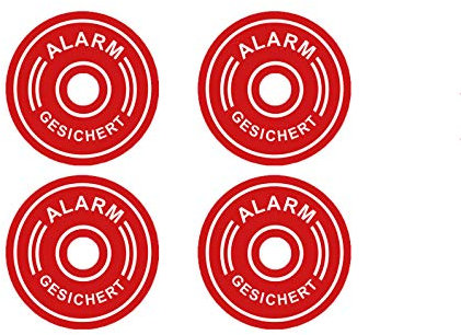 4 Stück Premium Aufkleber ALARM GESICHERT Alarmanlage Alarm Hinweis Rund Witterungs- und UV-Beständig