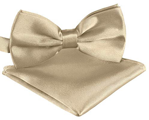 BomGuard Herren Fliege Einstecktuch für Erwachsene - Männer Damen Mann Jugendliche + Tuch,champagner-metallic beige