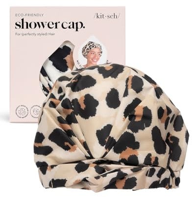 Kitsch Luxus-Duschhaube für Frauen, wasserdicht – Wiederverwendbare Duschhaube, Haube für die Dusche, wasserdichte Haar-Duschhaube, rutschfeste süße Duschhaube in Einheitsgröße – Leopard