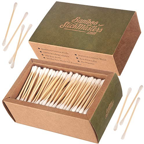 Bamboo Stick Masters 300 Bamboo Cotton Wool Buds 100% Eco Friendly Q Tips Natural Wooden Ear Cleaning Buds Plastic Free Environmentally Friendly Packaging