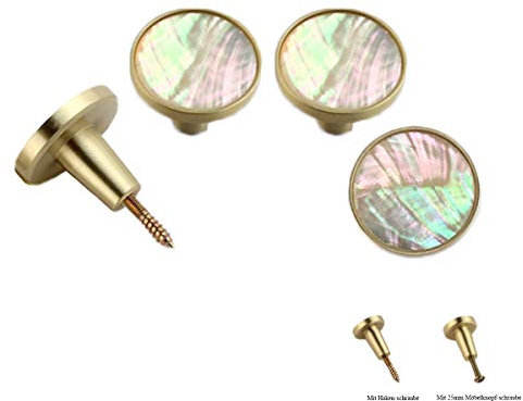 TentHome Vintage Kommodenknöpfe Schubladenknöpfe Set Möbelknöpfe Möbelknauf Schrankknöpfe Schubladengriffe Messing Garderobenhaken Dual-use Möbelgriff Rund 22/32/42mm (M-32 x 25mm, Blendend Perlmutt)