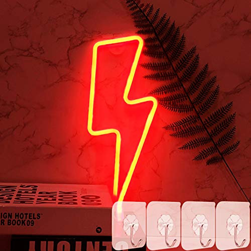 YIVIYAR Neon Sign Lightning Bolt LED Neon Light for Wall Decor, Neon Light Signs Battery or USB Powered Neon Night Light for Room Light up Christmas, Neon Wall Sign Neon Lamp for Bedroom
