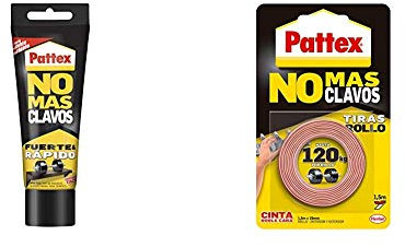 Pattex No Más Clavos Original - Adhesivo de Montaje Resistente, Pegamento Extrafuerte + No Más Clavos Cinta, cinta adhesiva para aplicaciones permanentes, cinta de doble cara extrafuerte