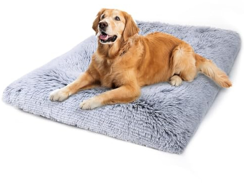 Large Dog Bed Crate Pad 35, Washable Soft Plush Pet Mats for Sleeping Grey