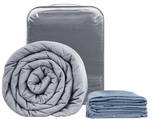 Winthome Gewichtsdecke mit Bettbezug 140x205cm 8.6kg, Weighted Blanket Lauschig, Anti Stress Therapiedecke, Schwere Decke zum Tiefen Schlafen und Bessere Erholung, Heavy Blanket Erwachsene (Blau)