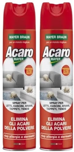 2x Spray Antiacaro Disinfettante Per Materassi Tessuti DivanoACAROMAYER 400 ml| Specifico Della Polvere Ad Azione Immediata| Atossico, Per Prevenire Le Allergie|Made In Italy (2)