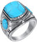 HIJONES Herren Jahrgang Blau Türkis Onyx Edelstein Ring aus Edelstahl Silber Größe 68