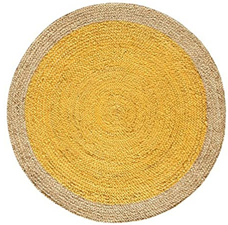 DNR Teppich aus indischer Naturfaser, rund, 120 x 120 cm, Gelb / Braun