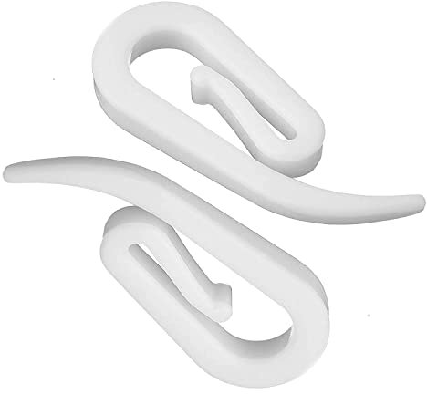 ZYBUX 100 pcs White Plastic Curtain Hooks for Windows Curtain Poles and Blackout Curtains - Smooth Door Curtain Hooks - Curtains Header Tape Drapery Hooks for Home and Office - 1.2 x 2.9 cm