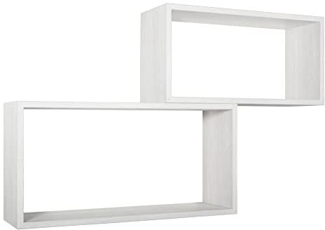 MODULARREDO | BIS RETTANGOLO BISLUNGO Set di 2 Mensole da Muro, Pensile Bagno, Mensola da Parete, Scaffale da Parete, Rovere Sbiancato, 70x35 p20 cm e 60x30 p20 cm - Made in Italy