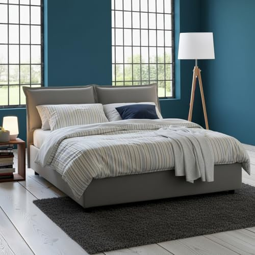 Talamo Italia - Doppelbett Teresa, Stoffbett mit Stauraum, Öffnung vorne, inklusive Matratze 140 x 200 cm, 100 % Made in Italy, Grau