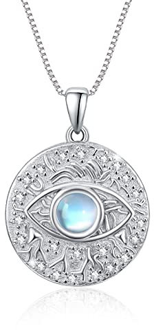 ZIPPICE Evil Eye Mondstein Silber Halskette, Auge des Horus Amulett Schutz Glaube Inspiration Halskette, 925 Sterling Silber/Weißer Zirkonia Anhänger Schmuck Geschenke für Männer Frauen