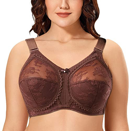 Ayigedu Women's Non Wired Non-Padded Minimizer Lace Plus Size Full Coverage Support Bra 40G Brown