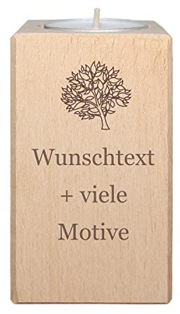 Religiöser Teelichthalter aus Holz personalisiert mit Name und Motiv - Religiöse Geschenke zur Taufe Kommunion, Firmung, Konfirmation - für Christen, Juden, Muslime, Buddhisten, …