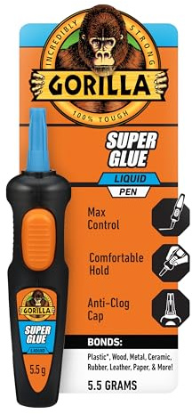 Gorilla Super Glue Pen, Cyanoacrylate Glue, Fast Setting, Precise Dispensing Pen Shaped Applicator, Clear, 5.5g (Pack of 1)