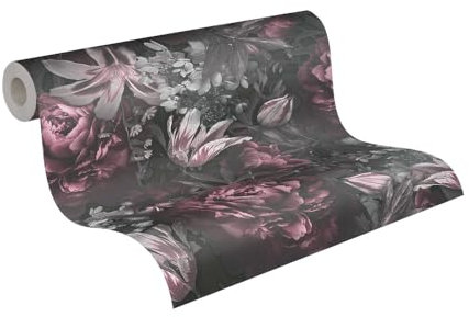 A.S. Création PintWalls 385093 Non-Woven Wallpaper with Roses Pink Grey Black Floral 10.05 x 0.53 m Made in Germany