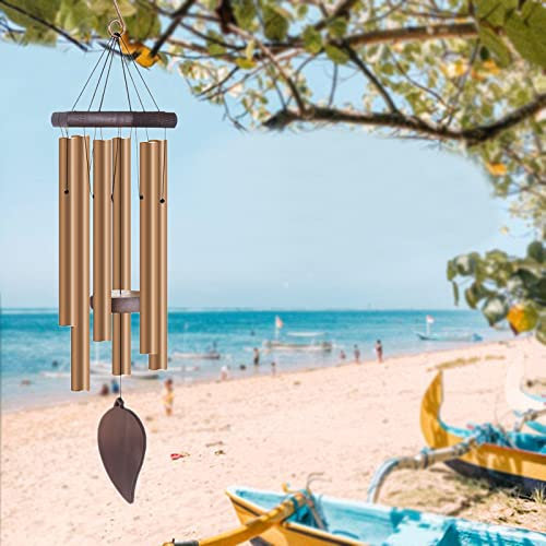 Lovionus89 Gedenk-Windspiel für draußen, 82 cm, Metall, tiefer Ton, große Windspiele mit 6 gestimmten Röhren für Gartenfenster, hängende Dekoration, Gold