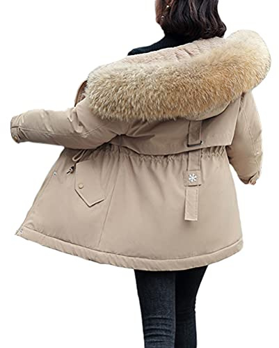 Minetom Femme Manteau Hiver Doudoune Chaud Parka Longue Blouson À Capuche en Fausse Fourrure Trenche Grande Taille Duvet en Coton C Beige S