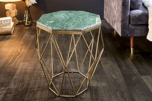 LEBENSwohnART Exklusiver Beistelltisch BIJOUX ca.50cm grün Messing Marmor Pflanzsäule