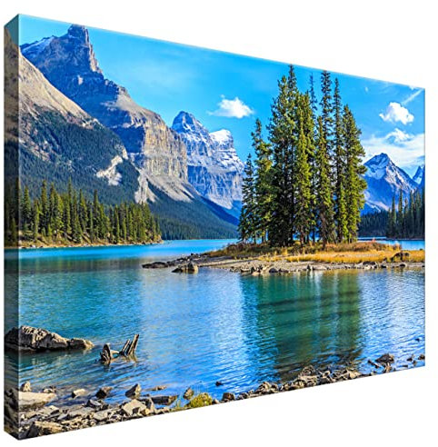 Estika Leinwandbilder - Wald, See, Berge, Landschaft - 60x40 cm, 1-teilige Kunstdruck - Wandbilder für Wohnzimmer, Schlafzimmer - Naturbilder