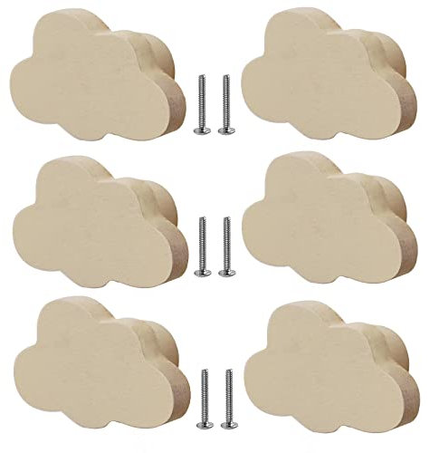 6 x Möbelgriffe aus Originalholz, Griffe für Küchenschränke, Knöpfe und Griffe für Kinderzimmer, Schubladengriffe in Form Einer Cartoon-Wolke, inklusive 25mm Schrauben,Clouds-Beige