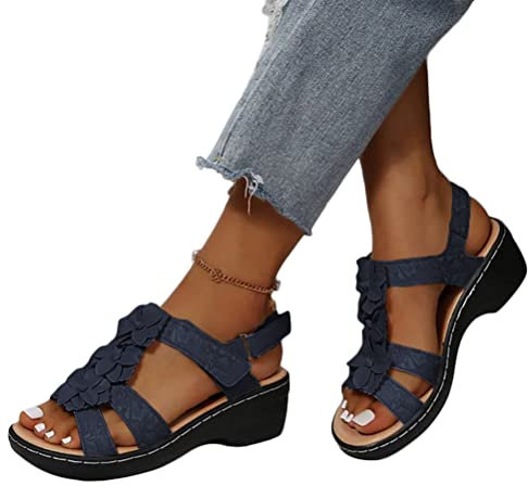 Onsoyours Sandales Et Nu-Pieds Femme Orthopedique Confortables Sandale Antidérapant Sandale Ete Respirantes Semelles épaisses Compensées Sandales Chaussures Sandales Mode Plage A Bleu Foncé 39 EU