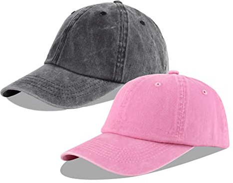 LANGZHEN Casquette de baseball unisexe réglable 100 % coton pour homme et femme en denim délavé, Noir et rose., Taille L