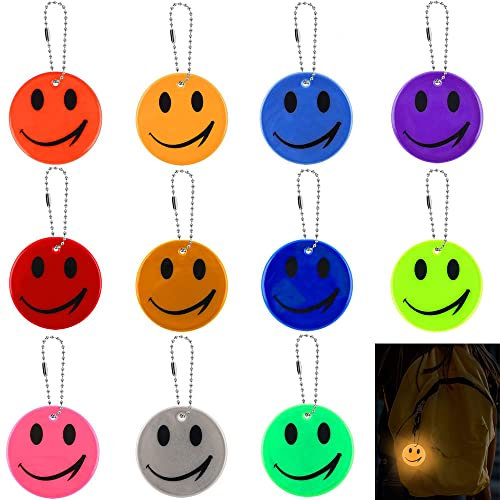 11 Stück Sicherheits Reflektor Anhänger, Reflektoren Kinder, Reflektierender Smiley-Anhänger, Leuchtanhänger, Streamer-Sicherheitsreflektor, 11 Farben für Schultasche Rucksack Radfahren Gehen Laufen