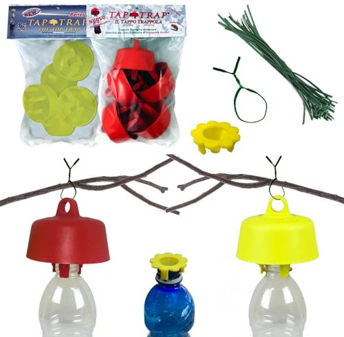 Tap Trap® 10 bouchons-pièges originaux + 1 blossom trap, le véritable appât écologique de MB Pro SRLS (5 jaunes et 5 rouges)