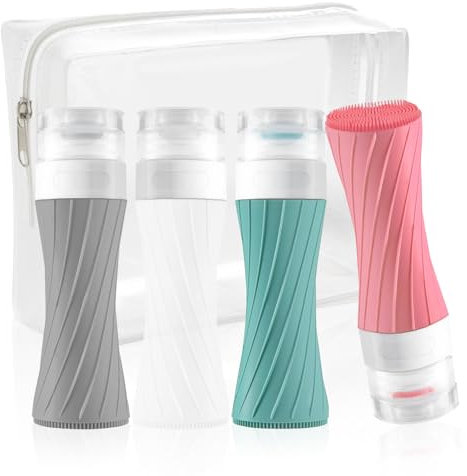 4 Pièces Flacon Vide Voyage, 90ml Bouteille de Voyage Étanches Silicone sans BPA,Convient Aux Lotions, Shampoings, Cosmétiques Camping, Courts Voyages.