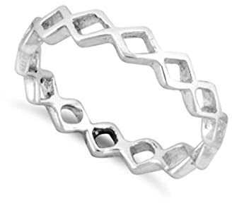 925 Sterling Silber platiniert Zickzack Design Stapelbarer Bandring Damen Schmuck (20)