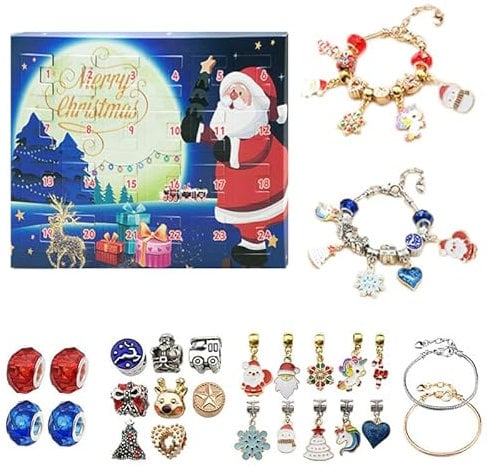 Weihnachtskalender, Advent weihnachtsarmband, Adventskalender Schmuck Mädchen, Adventskalender 2023 Kinder Mädchen Adventskalender 24 Füllung Armbänder Schmuck Basteln Mädchen Geschenke (blau)