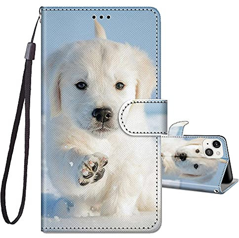 JRIANY Case for iPhone 14 6.1-Inch, PU Leather Wallet Case with Card Holder Cute Pattern Animal Design Magnetic Shockproof Cover Flip Case Compatible with Apple iPhone 14 - Dog