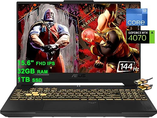 Asus TUF F15 Gaming Laptop 15.6 FHD 144Hz Intel 14-Core i7-12700H (Beat i9-11950H) 32GB RAM 1TB SSD GeForce RTX 4070 8GB Graphic Backlit Thunderbolt 4 USB-C Win11 Grey + HDMI Cable