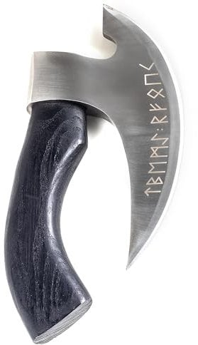 Hanseküche Cortador de pizza, hacha con runas vikingas y protección de cuero, cuchillo de pizzas, accesorios para hombres, regalo