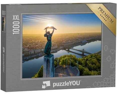 Puzzle 1000 Teile XXL „Ungarische Freiheitsstatue und Freiheitsbrücke im Sonnenaufgang“ – aus der Puzzle-Kollektion Budapest, Europäische Städte
