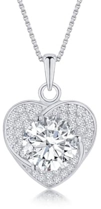 DANIEL CLIFFORD Damen Halskette Silber 925 Anhänger Herz 'Elena' 45cm filigrane Silberkette Herzanhänger klein Kristall dünne Kette Frauen Herzkette