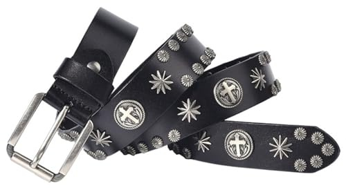 Surrycee Studded Belt Punk Rock Goth Hip Hop Steampunk Style Rivet Belt Genuine Leather Belt for Men Women, 38mm Wide