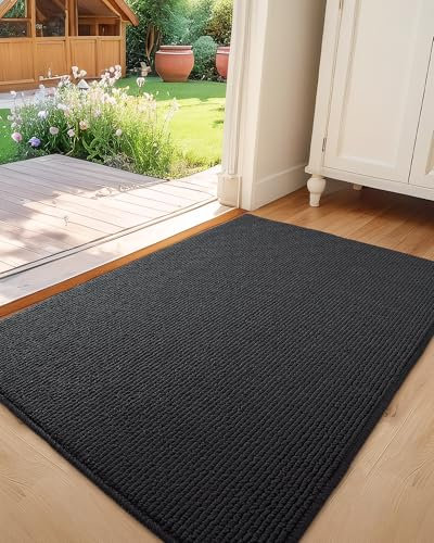 COLOR&GEOMETRY Fussmatte Innen 50 x 90 cm, Schmutzfangmatte Innen Fussmatten Haustür Waschbar Schnelltrocknend, Fußmatte Dünn Türmatte Fußabtreter Eingangsteppich rutschfest, Schwarz